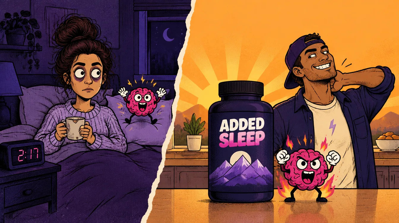 The Brain mascot waking up energized as sunrise light fills the bedroom